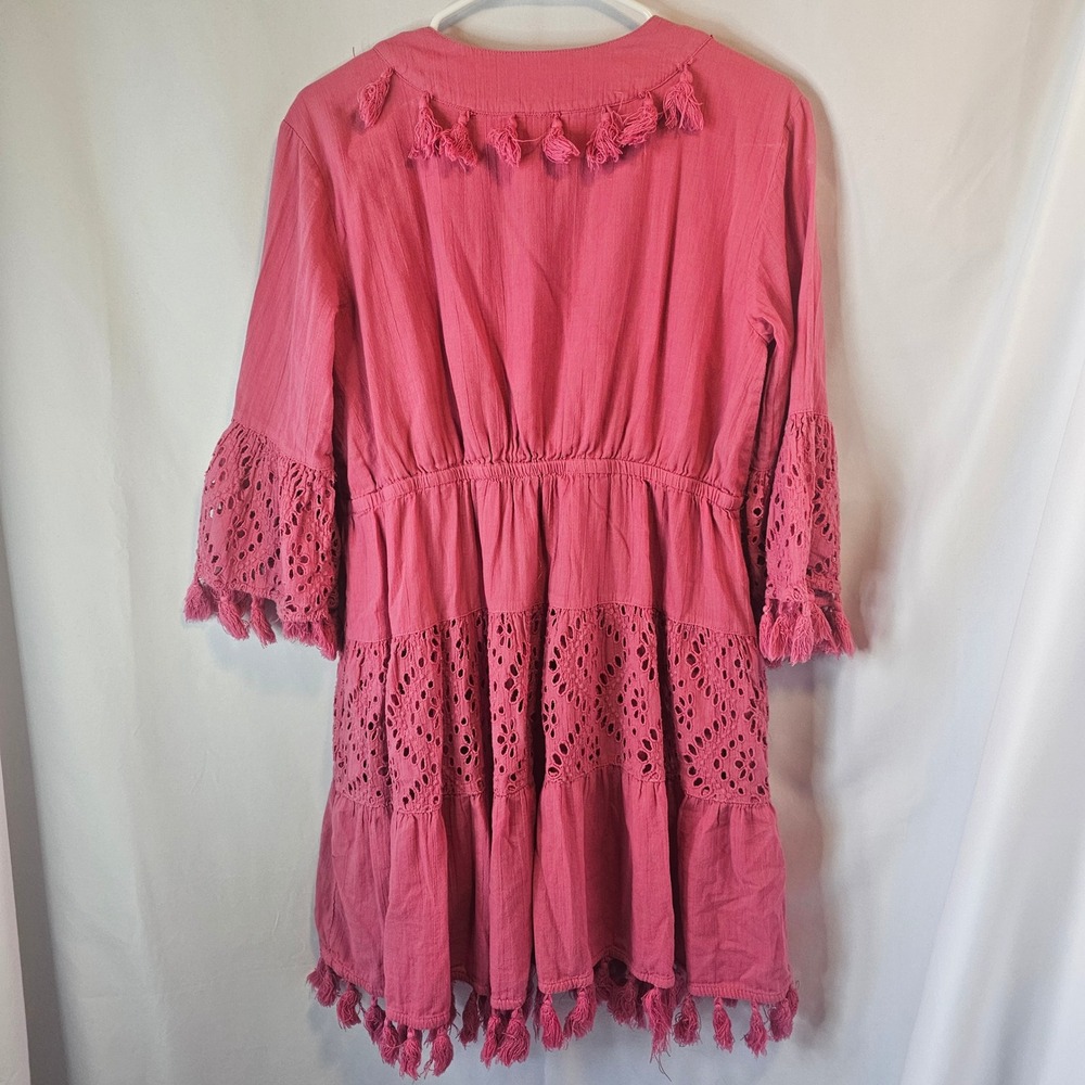 Sundance Pink Cotton Eyelet Lace‎ Tassel Boho Mini Dress Womens XS Rose - Picture 7 of 7